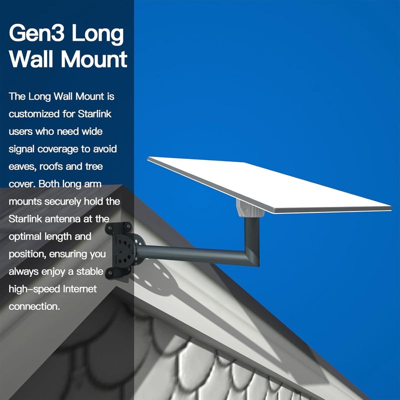 Foboull Starlink Standard Long Wall Mounting Kit - 17 Inch Heavy Duty, Compatible with Starlink Standard Gen3/V3 Dish, Outdoor Roof Mount, Includes Mount Adapter - Image 2